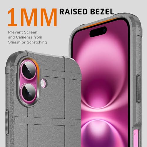Rugged Shield 8ft Drop Proof TPU Thick Armor Tactical Protective Case Compatible with iPhone 16 (6.1 inches) - City Grey - color: City Grey, size: iPhone 16