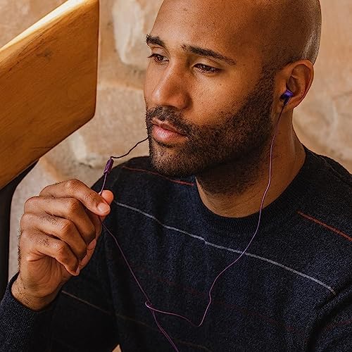 Panasonic ErgoFit Wired Earbuds with Microphone, 3.5mm Jack Headphones with Mic and Call Controller, Ergonomic Custom-Fit Earpieces (S/M/L), for Phones and Laptops - RP-TCM125-VA (Metallic Purple) - color: Metallic Purple, size: S/M/L, style: With Mic