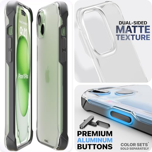 REBEL Clear Case for iPhone 15 Plus [Frosted Series Gen-4] Translucent Matte Texture, Non-Yellowing, Protective Shockproof Bumpers, Metal Buttons, 6.7 Inch 2023 Phone Cover (Frosted Black, No Magnet) - color: Frosted Black, No MagSafe, size: iPhone 15 Plu