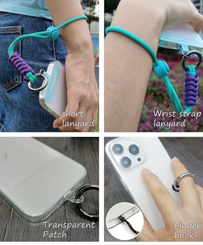 Adjustable Phone Wrist Strap for Women, Woven Bracelet for Keys - color: Cyan Purple