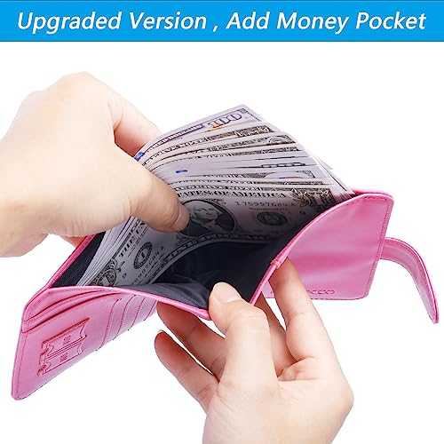 Passport Holder Cover Wallet RFID Blocking, Travel Essentials | Leather Card Case, Travel Accessories for Women Men, Pink - color: Pink