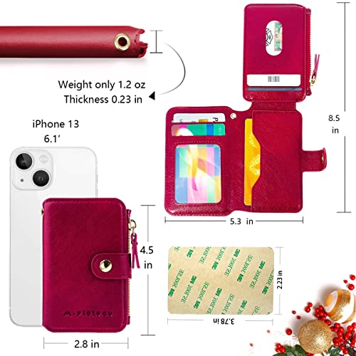 RFID Blocking Phone Wallet Stick On Button Closure with Attachable Sticker | Credit Card Holder for Women with Zipper Coin Purse Have 6 Card Slots and ID Window Compatible with Most Smartphones) (Red) - color: Red