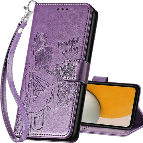 for Samsung Galaxy A15 5G Wallet case, Purple-Girl | 3 Card Holders, Kickstand, Shockproof TPU Shell, PU Leather, Magnetic Closure, Protective Flip Folio Cover, Women - color: 2