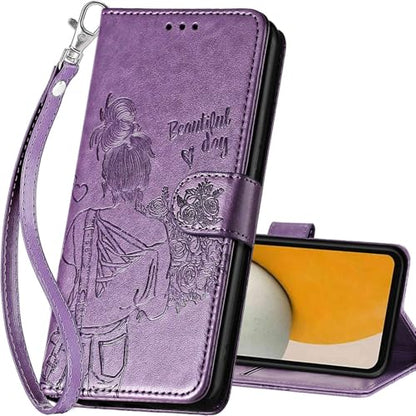 for Samsung Galaxy A15 5G Wallet case, Purple-Girl | 3 Card Holders, Kickstand, Shockproof TPU Shell, PU Leather, Magnetic Closure, Protective Flip Folio Cover, Women - color: 2