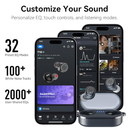 TOZO T10 Wireless Earbuds Powerful Bass Stereo Wireless Charging, APP, IPX8 - color: Matte Blue