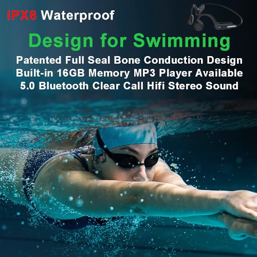 AYI Professional Swim Headphones True Bone Conduction Open Ear Headset Underwater MP3 Player Built-in 32G Memory IP68 Waterproof Bluetooth Earphone for Driving Bicycling Running Skiing-X6 Black - color: Swim Headphone X6 Black