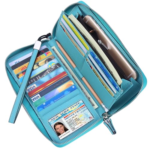 Small Compact Women Wallet RFID Blocking Genuine Leather Bifold Purse with ID Windows - color: 1- Pebbled Tiffany Blue, size: One Size