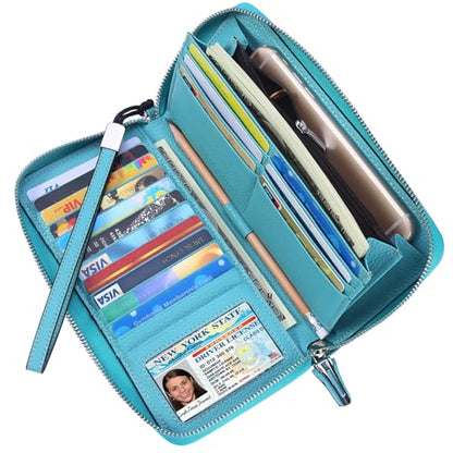 Small Compact Women Wallet RFID Blocking Genuine Leather Bifold Purse with ID Windows - color: 1- Pebbled Tiffany Blue, size: One Size