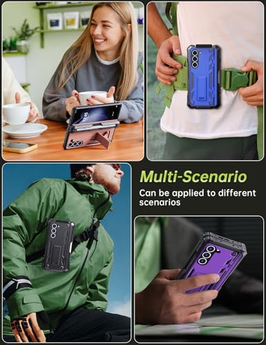 KJSK for Samsung Galaxy Z Fold 5 Case,with S Pen Holder+Belt Clip Holster+Built-in Kickstand+Hinge Protection,Heavy Duty Military Grade Drop Proof Case for Galaxy Z Fold 5(Black) - color: Black