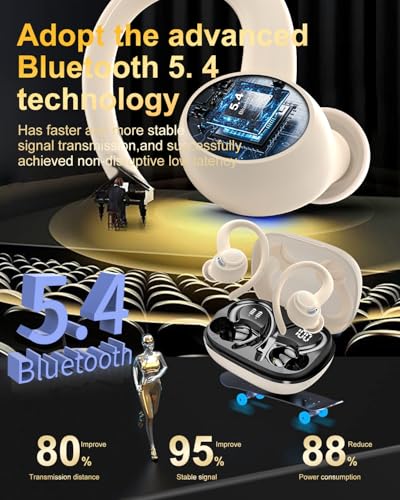 Wireless Earbuds, Bluetooth 5.4 Headphones Sport Over Ear Buds with ENC Mic Noise Cancelling,48H,Wireless Earphone With Earhooks, Stereo Deep Bass, IP7 Waterproof ear bud for Workout Running,Off White - color: Off White