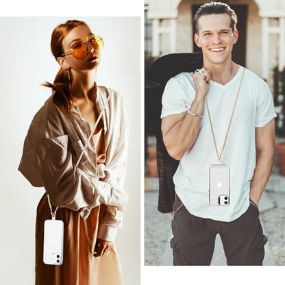 Crossbody Phone Strap Detachable CellPhone Lanyard Chain Shoulder Neck with Wrist Strap Charm Finger Grip 3 Patches Tether Anti Theft Universal for iPhone 17 16 Pro Max 15 14 13 Samsung Gold - color: S-gold