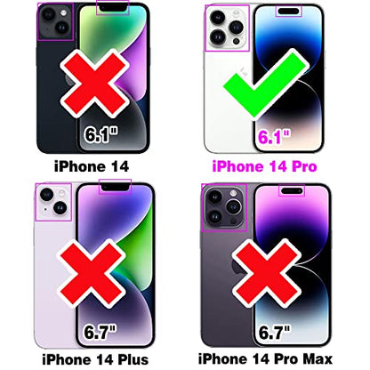 Phone Case for iPhone 14 Pro 6.1 inch Wallet Cell Cover with Tempered Glass Screen Protector Wrist Crossbody Strap RFID Blocking Card Holder iPhone14Pro 5G i i-Phone i14 iPhone14 4 14Pro Women Green - color: Green
