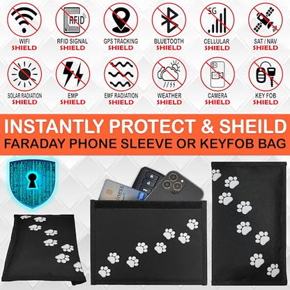 Gecko Travel Tech Faraday Bag Anti-Tracking GPS RFID Car Key Signal Blocker Wallet Shielding Pouch Protective Case for Cell Phone Car Key FOB, Data Privacy, Electronic Device Security (DOG PAWS) - color: DOG PAWS