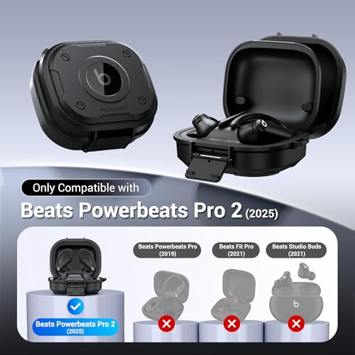 PROfezzion for Beats Powerbeats Pro 2 Case Cover with Lock, Heavy Duty - color: Jet Black