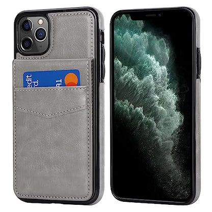 KIHUWEY for iPhone 11 Pro Max Wallet Case Card Holder Kickstand, Gray | Credit Card Slots, PU Leather, Magnetic Clasp, Flip Heavy Duty Protection Cover for Men and Women - color: Gray