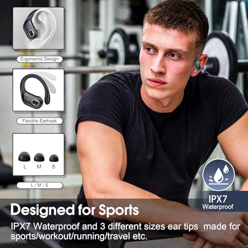 Wireless Earbuds 75H Bluetooth 5.4 Sport Headphones with Earhooks, Black - color: Black