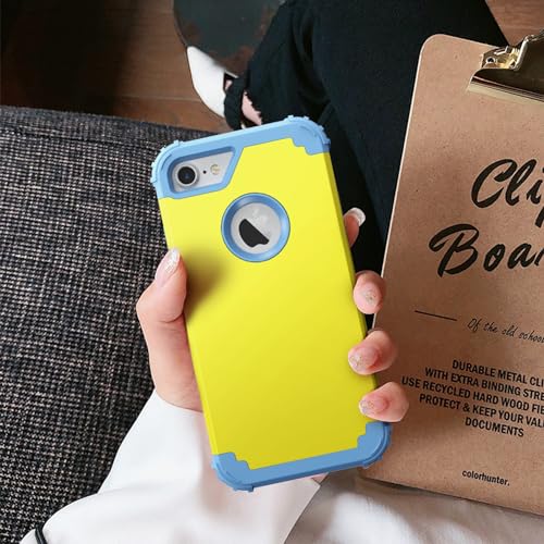 IDweel for iPhone 8 Case with Screen Protector,for iPhone 7 Case, 3 in 1 Shockproof Hybrid Heavy Duty Hard PC Cover Soft Silicone Sturdy Bumper Full Body Sturdy Case,Yellow/Peace Blue Blue - color: Yellow/Peace Blue
