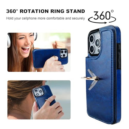 ONETOP for iPhone 16 Pro Max Wallet Case with Credit Card Holder,Blue - color: Blue
