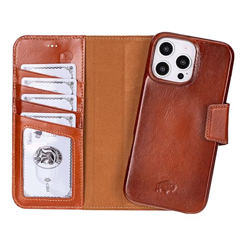 BLACKBROOK Leather Wallet Case for iPhone 16 Pro Max, Burkley Magnetic Removable 2-in-1 Wallet for MagSafe, 4 Card Slots, Cash & ID Pockets with RFID, Flip Cover Compatible with iPhone 16 Pro Max - color: Burnished Tan, size: iPhone 16 Pro Max