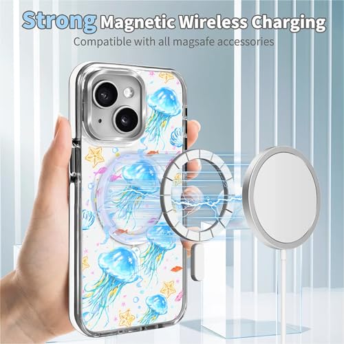 VisEnt Clear Case for iPhone 14, Magnetic Phone Case, Transparent Slim Cover, Military Grade Protection, Shockproof, Anti-Yellowing, Scratch Resistant, Blue Jellyfish Ocean - color: Blue Jellyfish Ocean, size: Iphone 14