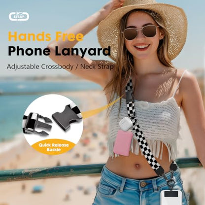 Icycay Phone Lanyard Crossbody Strap Adjustable Teacher Women Checkered - color: Checkered Black