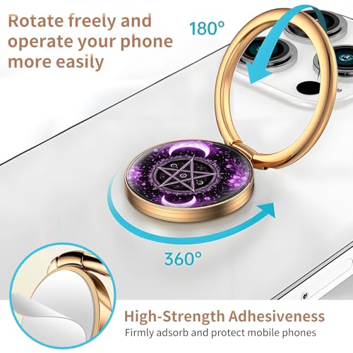 Cell Phone Ring Holder, Cute Metal Phone Grip Stand Finger Ring Kickstand, Flexible 360°Rotation Phone Tablet Case Accessories Compatible with Most Phones Purple Moon Symbol - color: Purple Moon Symbol