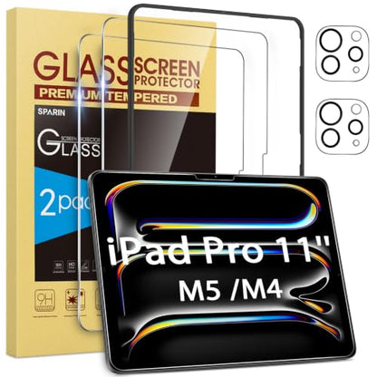 SPARIN Screen Protector for iPad Pro 11 Inch M5/M4 (6th/5th Generation) | 2+2 Pack, Camera Lens Protector, Tempered Glass, Alignment Frame, Case Friendly, Apple Pencil Compatible - size: iPad Pro 11 6th/5th