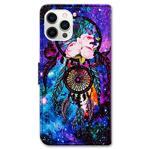 Bcov Case for iPhone 14 Pro, Dream Catcher Galaxy Sky Leather Flip Phone Case Wallet Cover with Card Slot Holder Kickstand for iPhone 14 Pro - color: Dream Catcher Galaxy Sky