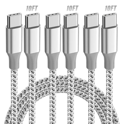 KYEHD USB C to USB C Cable 10ft 3 Pack 60W Fast Charging Long Charger Cord - color: Grey white