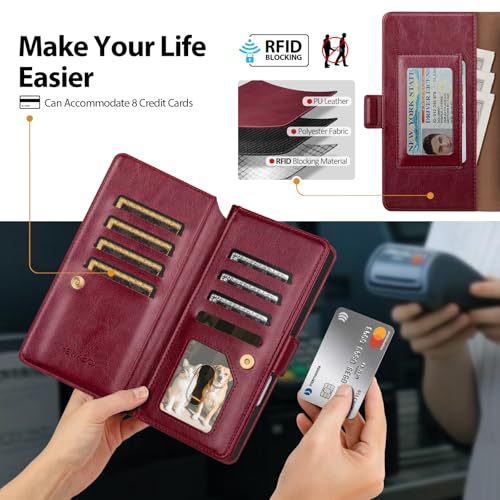 Compatible with iPhone 17 Pro Case Wallet with Card Holder [9 Card Slot] Women Men,RFID Blocking Luxury PU Leather Phone Case Flip Folio Protector Cover Credit Card Slot Kickstand,Wine Red - color: Wine Red, size: iPhone 17 Pro