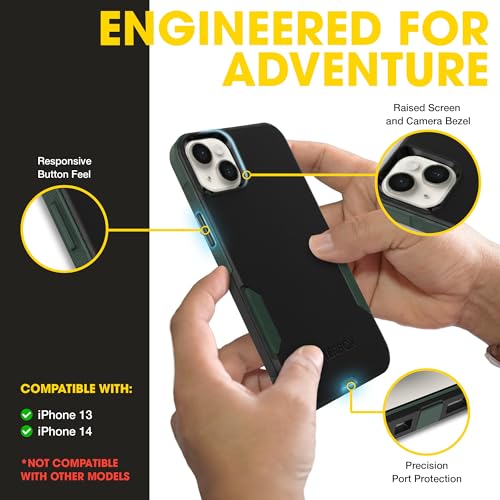 OtterBox iPhone 14, 13 – Commuter Series Slim Case - Black & Green | 3X Military Drop Protection - Dual-Layer Design - Pocket-Friendly - Raised Edges - Port Covers - color: Black/Green