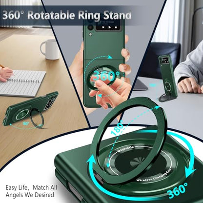 Magnetic Case for Samsung Galaxy Z Flip 3, [Compatible with MagSafe] Military Grade Shockproof Slim fit Samsung Z Flip 3 Phone Case with Magnetic Ring Kickstand, Green - color: Green, size: Samsung Galaxy Z Flip 3