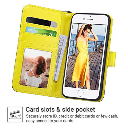 ULAK for iPhone SE 3(2022)/SE(2020)/8/7 Wallet Case Card Holder, Sunflower | Premium PU Leather Flip Case with Kickstand Card Slots,RFID Blocking,Wrist Strap, Durable Shockproof Cover 4.7 Inch - color: Sunflower