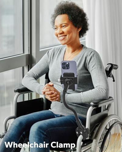 GDZN Gooseneck Handlebar Phone Holder for Stroller/Wheelchair/Treadmill/Spin Bike/Golf Cart/Boat/Mic Stand/Gym Bicycle Phone Clamp, Compatible with iPhone Pro Max 17/16/15, Galaxy, 4.7-7" Smartphones