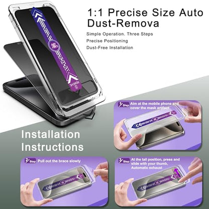 2 Pack Matte Privacy Screen Protector for iPhone 16/15/14 Pro 6.1-Inch Auto Dust Removal, No Bubbles,Anti-Spy Tempered Glass Film, Easy Installation
