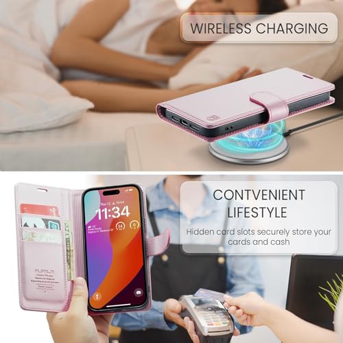 FLIPALM Card Holder Wallet Case for iphone 17e, Pink | Card Holder, RFID Blocking, PU Leather Folio Flip, Kickstand, Protective Shockproof Cover - color: Pink