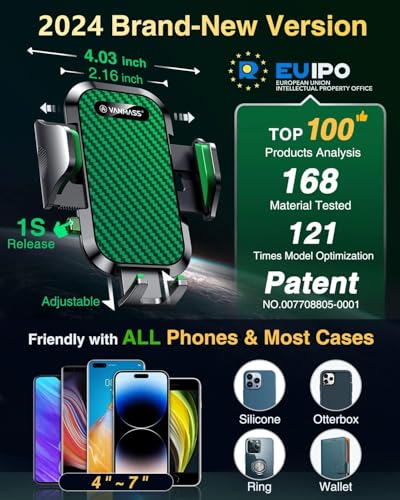 VANMASS Car Phone Holder Ultimate Military-Grade Strongest Suction & Clip Windshield Dash Best Strongest Cell Phone Automotive Dash Gauge Accents for iPhone 18 Pro Max 17 16 15 14 Green - color: Green