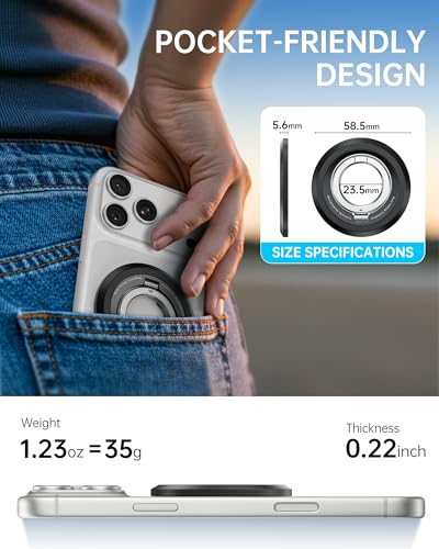 SYNCWIRE Magnetic Phone Ring Holder, for MagSafe Phone Grip Stand Kickstand - color: Black