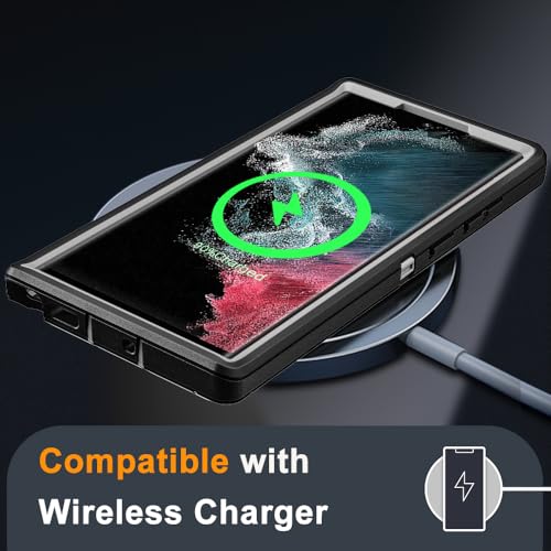 for Samsung Galaxy S22 Ultra Case with 2Pcs Self Healing Flexible TPU Screen Protector & Camera Lens Protector, 3 in 1 Heavy Duty Shockproof/Drop Proof/Dust Proof Case (Black/Grey) - color: Black/Grey
