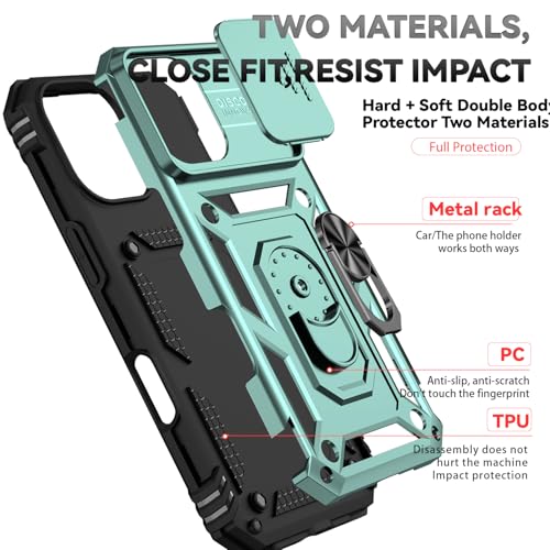 for iPhone 17 Case, with Slide Camera Cover HD Screen Protector [Military Grade 16ft. Drop Tested] Ring Holder Kickstand Protective Phone Case for Apple iPhone 17, Dark Green - color: Dark Green w/ Slide Camera 2nd gen. Military Grade