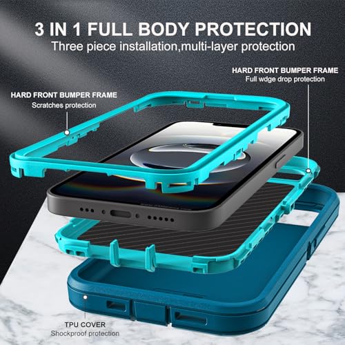 YKHJKLEC for iPhone 16e Case, Military Grade 3 in 1 Heavy Duty Shockproof/Drop Proof/Dust Proof Case with 2Pcs Tempered Glass Screen Protector (Blue/Turquoise) - color: Blue/Turquoise