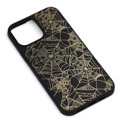 Phone Case Compatible with iPhone 13 - Gold Spider Web Black Cover Shockproof Protective Bumper TPU Rubber Matte Spooky Cover Halloween Golden Gothic Cool Glitter Design Scary Minimal Witchy - color: Spider Web, size: iPhone 13