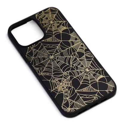 Phone Case Compatible with iPhone 13 - Gold Spider Web Black Cover Shockproof Protective Bumper TPU Rubber Matte Spooky Cover Halloween Golden Gothic Cool Glitter Design Scary Minimal Witchy - color: Spider Web, size: iPhone 13