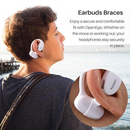 TOZO OpenEgo Open Ear Earbuds 80H Bluetooth 5.3 Headphones Sport Earbuds - color: Snow White