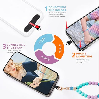Silicone Beaded Phone Wrist Strap for Women, Elastic Wristlet - color: Lavender