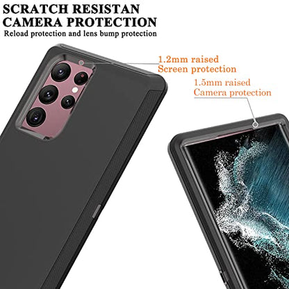 YmhxcY for S22 Ultra Case, Drop Proof 3-Layer Durable Cover/Shockproof Armor Drop Protection/Solid Rubber Protective Matte Cover for Galaxy S22 Ultra 6.8”-Black - color: Black