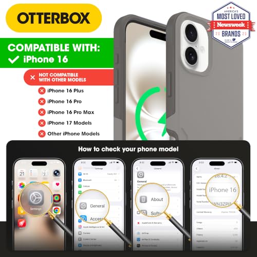 OtterBox iPhone 16 – Commuter Series Slim MagSafe Case - Grey | 3X Military Drop Protection - Dual-Layer Design - Pocket-Friendly - Raised Edges - Port Covers - Non-Retail Packaging - color: Grey