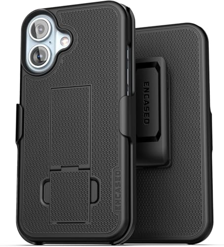 Encased DuraClip Designed for iPhone 16 Case with Belt Clip Phone Holster and Kickstand (Matte Black) - size: iPhone 16