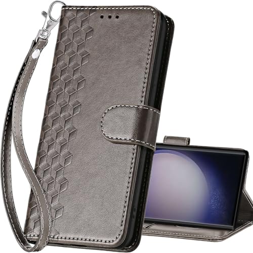 for Samsung Galaxy S24 Ultra Wallet case, Gray-Cube | 3 Card Holders, Kickstand, Shockproof TPU Shell, PU Leather, Magnetic Closure, Protective Flip Folio Cover, Women - color: 10