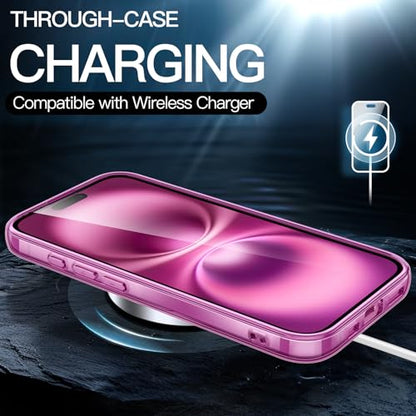 JETech Case for iPhone 16, Anti-Yellowing, Pink | Shockproof Protection, Scratch Resistant Hard PC Back, Durable Transparent TPU Bumper - color: Pink, size: iPhone 16